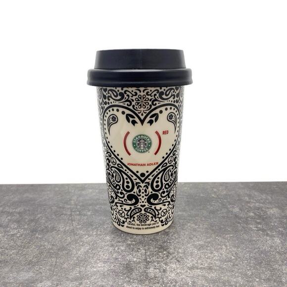 Starbucks Jonathan Adler Red 12 oz Ceramic Travel Mug w/Lid Limited Edition 2010 - Picture 1 of 14